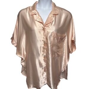 VTG 90s CALIFORNIA MISS Champagne Satin Button Down Pajama Top 2X Coquette Silky